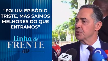 Luís Roberto Barroso conversa com imprensa após visita à exposição dos atos | LINHA DE FRENTE