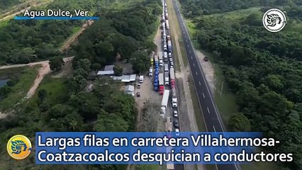 Download Video: Largas filas en carretera Villahermosa-Coatzacoalcos desquician a conductores