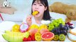 ASMR MUKBANG| Fresh cream Waffle&Various fruits(Peach, Shine musket, Mango, Dragon fruit, kiwi)