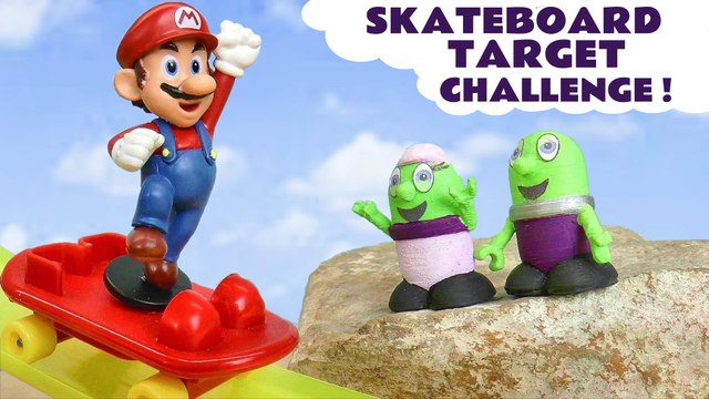 Cars Skateboarding and Target Challenge with Mario Cartoon for Kids