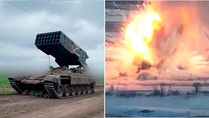 動画：ウクライナのドローンがロシアのTOS-1Aロケットランチャーを破壊し、巨大な爆発を引き起こす