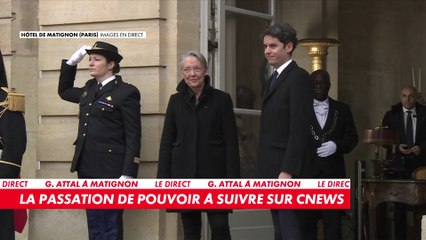 Download Video: Arrivée du nouveau Premier ministre, Gabriel Attal, à Matignon, pour la passation de pouvoir avec Elisabeth Borne