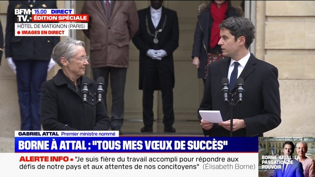 Tu as été une Première ministre d'action et de courage : Gabriel Attal remercie Élisabeth Borne lors de la passation de pouvoirs à Matignon