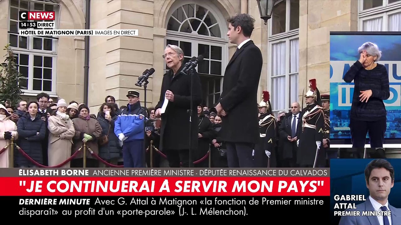 Remaniement - Passation entre Elisabeth Borne et Gabriel Attal /  "J’emmène avec moi la cause de l’école. Elle sera une de mes priorités absolues à la tête du gouvernement", déclare le nouveau Premier ministre Gabriel Attal