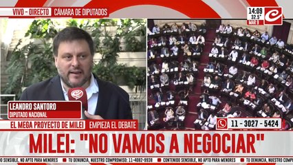 Leandro Santoro, sobre el debate de la Ley Ómnibus: "No entiendo cuál es la necesidad de tratar de extorsionar a la Cámara de Diputados para ganar centralidad política"