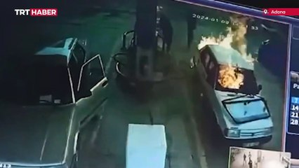 LPG dolumu yapılan otomobilin alev alması kamerada