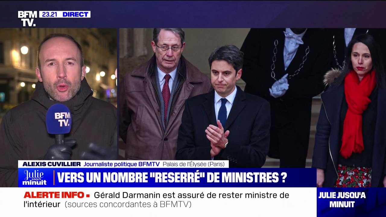 Remaniement: un "objectif de resserrement" du nombre de ministres a été évoqué lors du dîner entre Emmanuel Macron et Gabriel Attal à l'Élysée