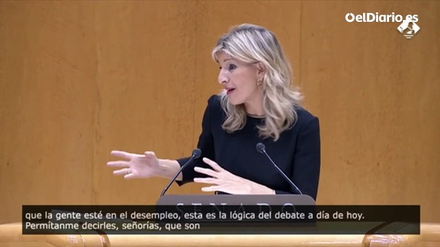 Yolanda Díaz carga contra las “mentiras y falsedades” en el debate sobre el subsidio de desempleo