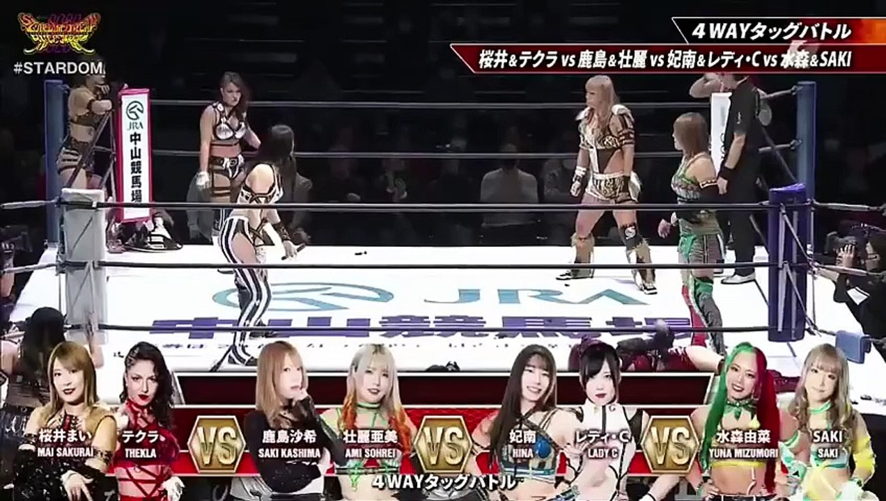 God's Eye (Ami Sourei & Saki Kashima) vs Donna del Mondo (Mai Sakurai & Thekla) and Queen's Quest (Hina & Lady C) and SAKI