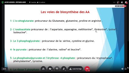 ACIDES AMINES : METABOLISME ANABOLISME