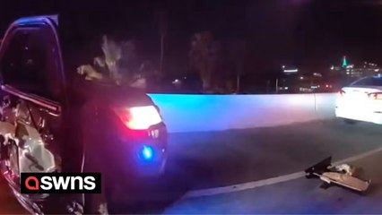 Police officer narrowly avoids tragedy after driver smashed into his car and injured his hand