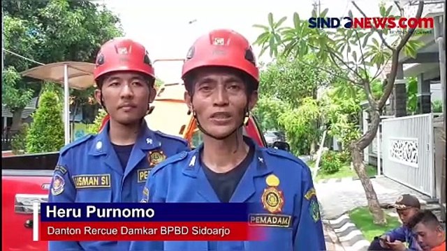 Detik-detik Tim Rescue BPBD Sidoarjo Evakuasi Pekerja Bangunan yang Tersetrum Listrik di Atap Rumah