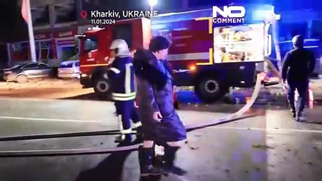 Leid und Zerstörung nach Russlands Angriff auf Hotel in Charkiw in der Ukraine