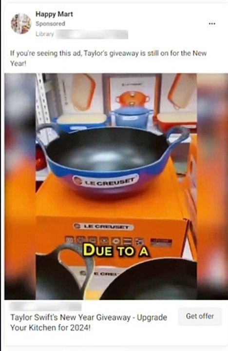 La voix de la chanteuse américaine Taylor Swift détournée pour une fausse pub de cocottes de la marque Le Creuset postée sur les réseaux sociaux - Regardez