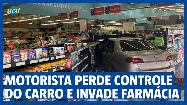 Motorista perde controle de carro e invade farmácia no bairro Serra, em BH