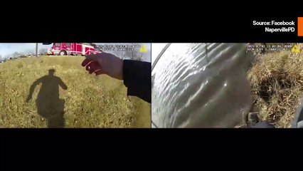 Video näyttää, miten Illinois'n poliisi pelastaa perheen, lapsi lukittuna uppoavassa autossa.
