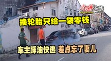 换轮胎只给一袋零钱 车主开车逃 差点丢下妻儿