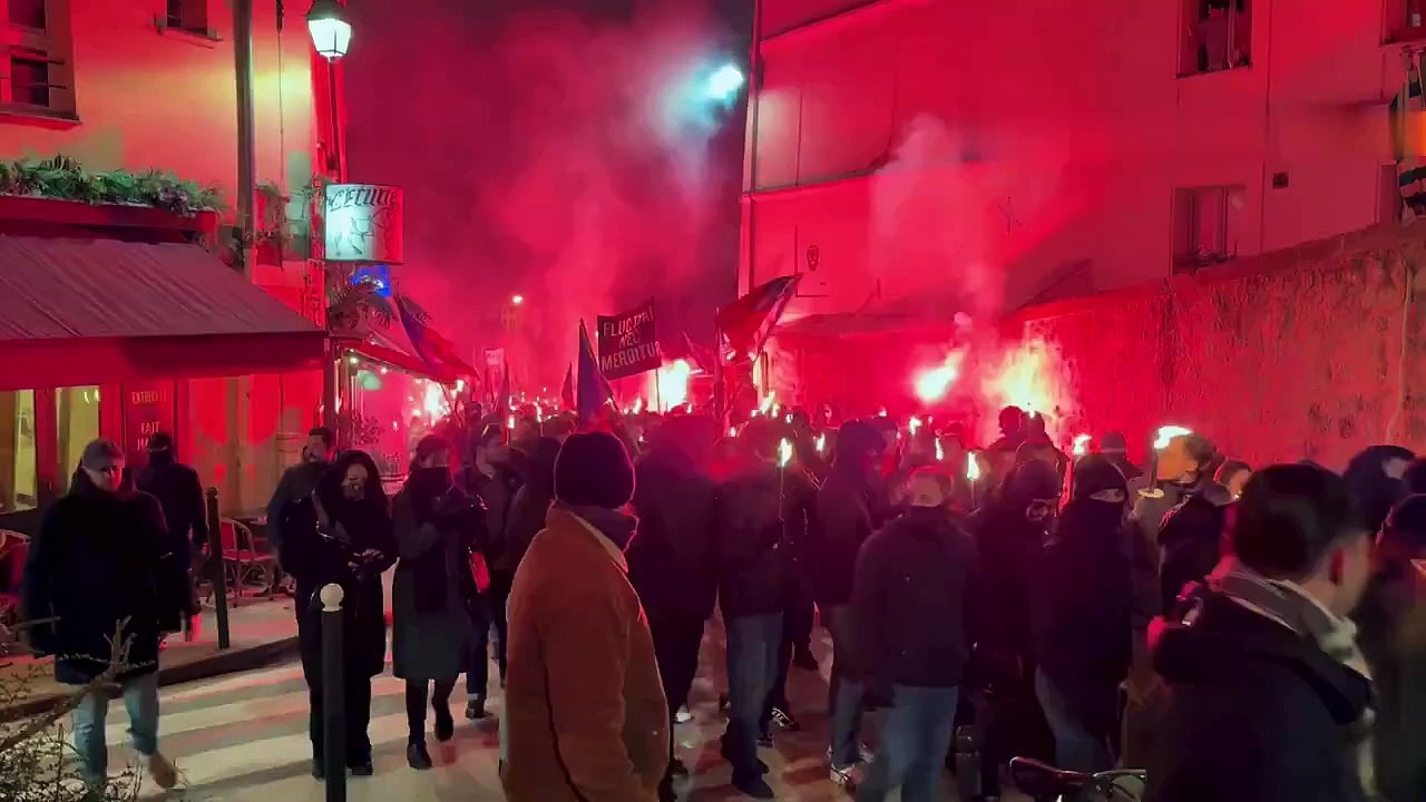 BREAKING: Torchlight march by French nationalists in #Paris