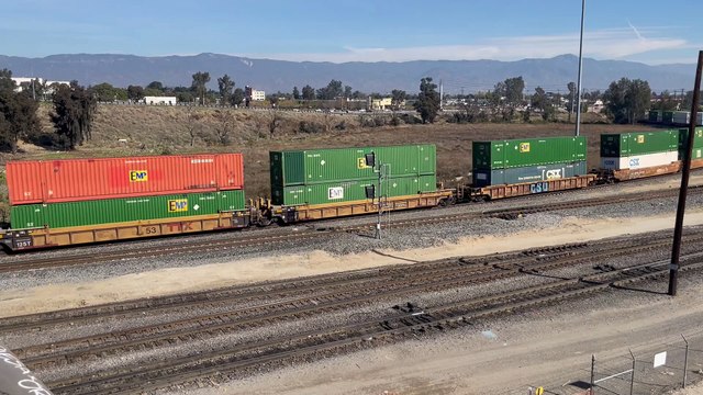 UP 8259 Leads Eastbound Intermodal Train Passes Through West Colton Yard