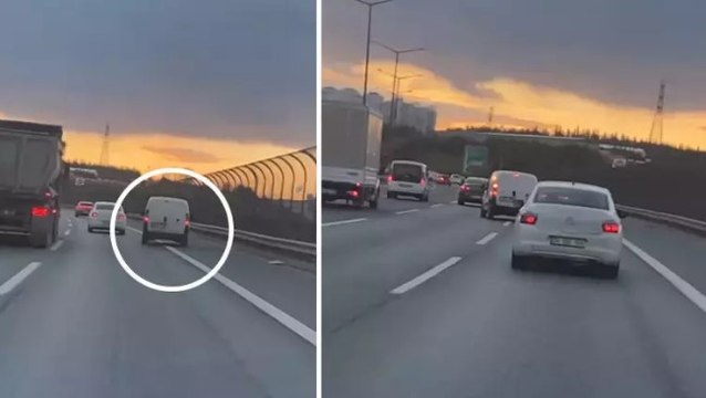 TEM'de hafif ticari araç kullanan sürücü makas atarak trafiği böyle tehlikeye düşürdü