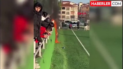 Karabük'te U16 maçında tribünde yangın çıktı