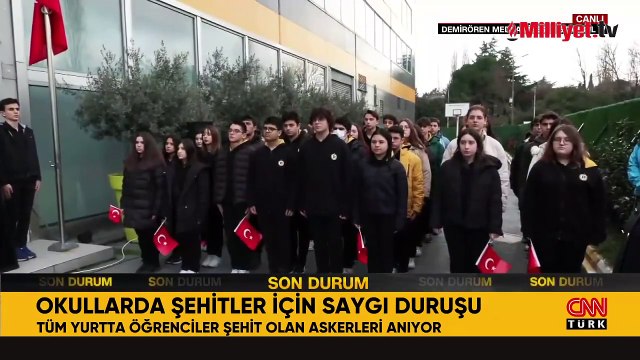 Okullarda şehitler için saygı duruşu