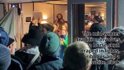 Mari Lwyd celebrations brought a terrifying singing and dancing horse skull to a pub in Gwynedd
