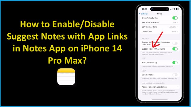 How to Enable/Disable Suggest Notes with App Links in Notes App on iPhone 14 Pro Max?