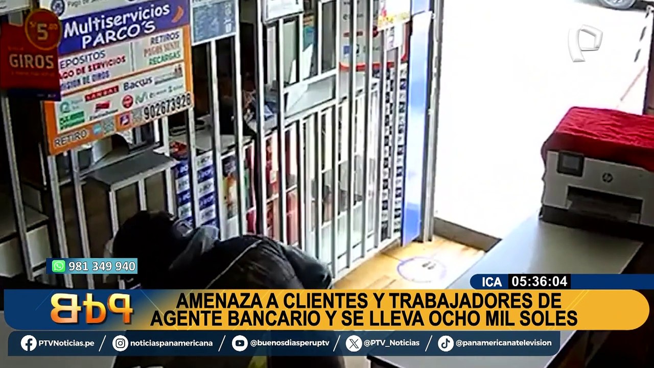 Ica: delincuente armado roba 8 mil soles de agente bancario y amenaza a clientes