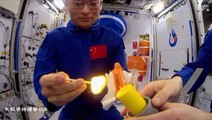 Chinese Astronauts Light Candle With Match On Tiangong Space Station To Demonstrate Fame Behavior