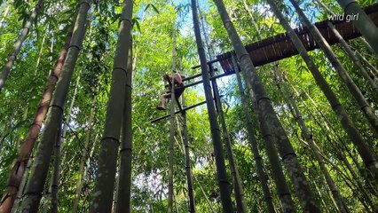 Girl building a tent on top of a bamboo tree- Wild Girl