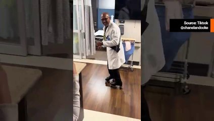 Lääkäri luistelee sairaalan käytävillä juhlistaakseen eläköitymistään ja tulee viraaliksi