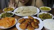 Eating Cabbage Aloo ki Sabji, Bhindi Aloo Fry, Jalebi, Masoor Dal Vada, White Rice, Karela Aloo Fry, Lauki Dal, Chapati | MUKBANG