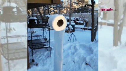 Kanada -21'i gördü! Havanın soğukluğu ilginç görüntülere yol açtı...Tuvalet kağıdı havada dondu