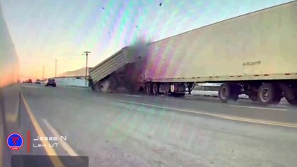 Semitruck Slams into a Dump Truck Caught on Tesla Camera | TeslaCam Live