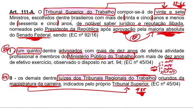 Aula 15.10 Poder Judiciário - Do Tribunal Superior do Trabalho, dos Tribunais Regionais do Trabalho e dos Juízes do Trabalho Parte I - Direito Constitucional