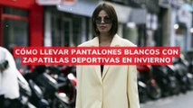 Cómo llevar pantalones blancos con zapatillas deportivas en invierno