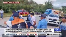 Varios heridos, deja brutal choque entre microbús y camión en Los Hornos, Santa Rosa de Copán