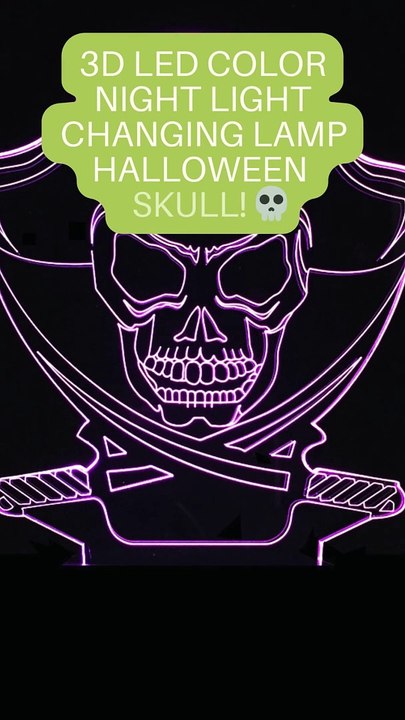 3D LED Color Night Light Changing Lamp Halloween Skull  Light Acrylic 3D Hologram Illusion Desk Lamp For Kids! Link in discripton