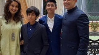 Madhuri dixit nene with her son and hubby