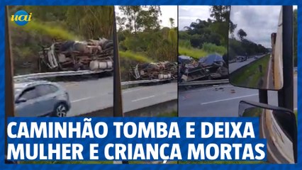 Caminhão tomba e deixa criança e mulher mortas na BR-381