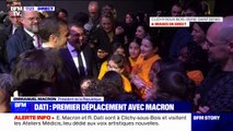 Arrive d emmanuel macron et de rachida dati  clichy-sous-bois pour la visite des ateliers mdicis