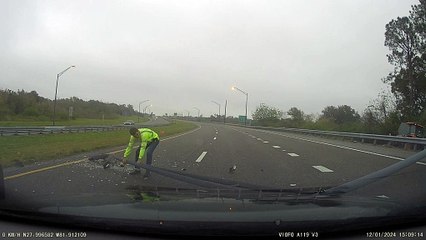 Mowing Tractor Drops Light Pole Across Highway Lanes
