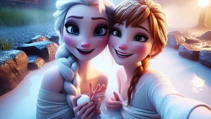 Elsa and Anna sisters enjoying hot spring Part 1