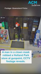 Man in clown mask robs Queensland shop at gunpoint