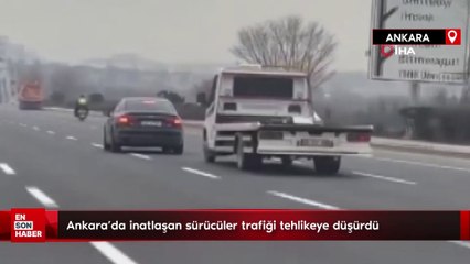Ankara'da inatlaşan sürücüler trafiği tehlikeye düşürdü, o anlar kamerada