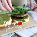 Burger italian style : pesto, mozzarella and sundried tomatoes
