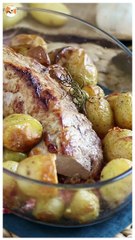 Filé mignon suíno ao forno com batatas douradas