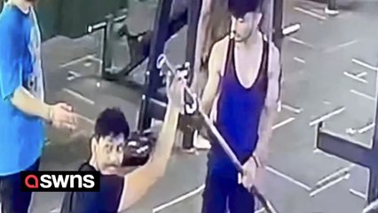 Quick-thinking gym goer saves man from being hit by barbell