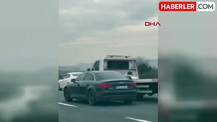 Trafikte sürücülerin tehlikeli inatlaşması kamerada